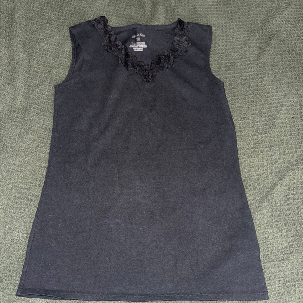 White Stag Womens Black Lace Trim V-Neck Sleeveless Tank